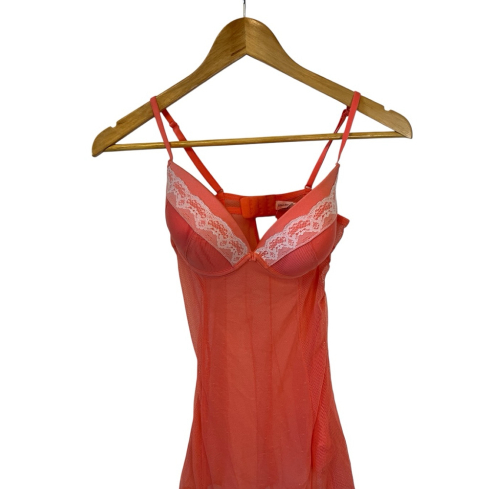 Women's Coral Chemise & Slip with White Lace Trim, Size M - Picture 4 of 10